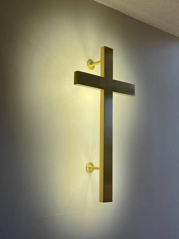 Backlit Brass Wall Cross 4ft (IHS emblem available)